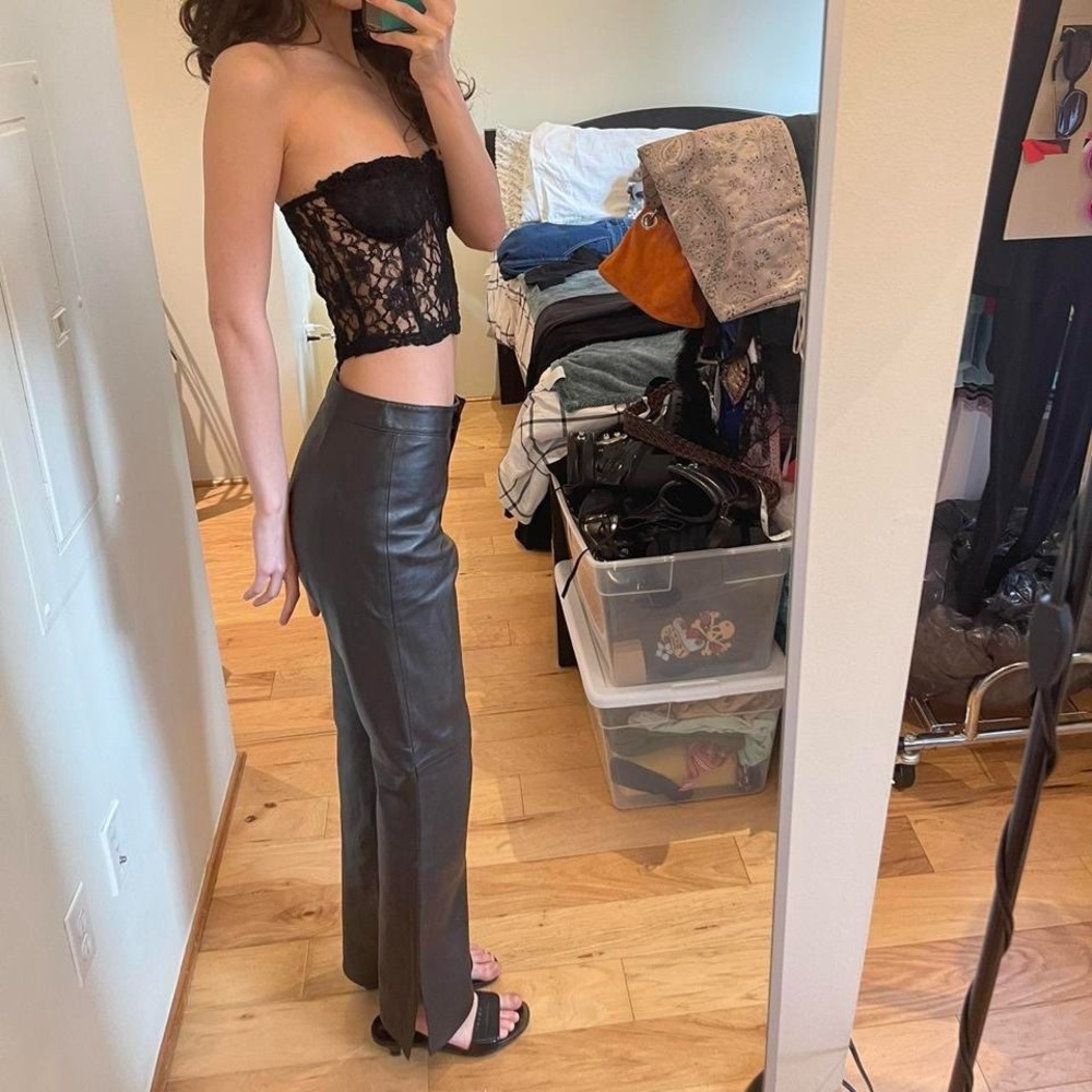 Brown Flare Leather Pants - Picture 4 of 8
